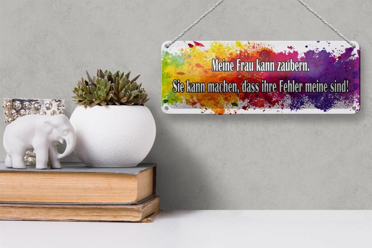 Blechschild Spruch 27x10cm meine Frau kann zaubern Dekoration