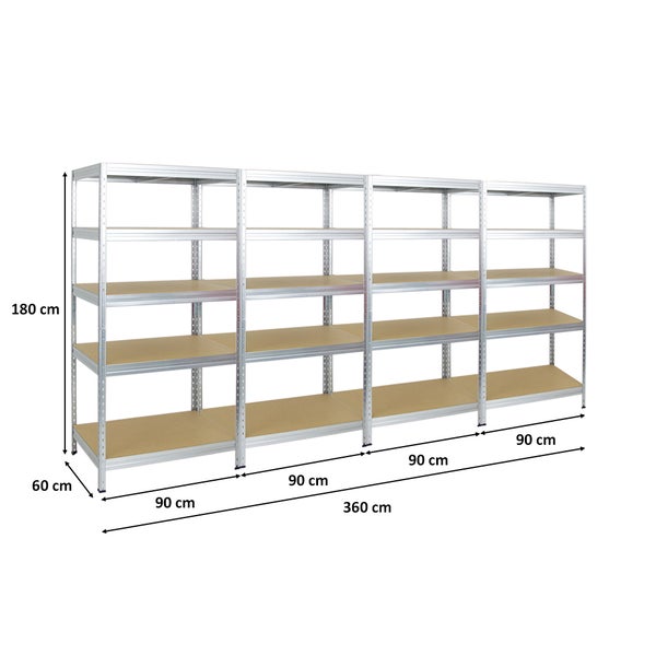 PROREGAL Mega Deal 4x Schwerlastregal Rivet HxBxT 180 x 90 x 60 cm Fachlast 250 kg Verzinkt