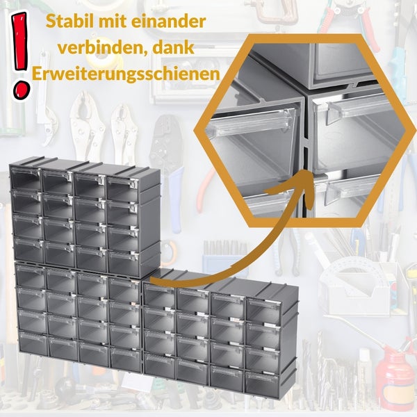 Aufbewahrungssystem mit Erweiterungsschienen für Werkstattbedarf