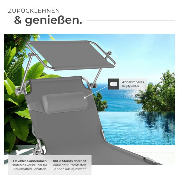 Gartenliege tectake Chloé 190 x 68 x 65 cm klappbar grau