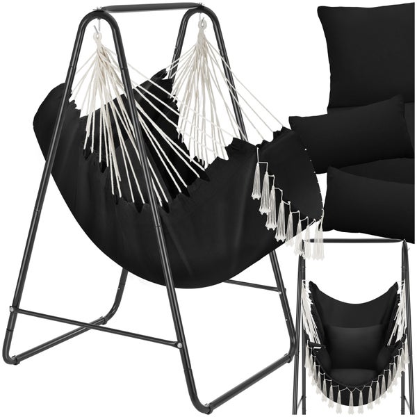 Hängesessel tectake Alison 85 x 100 x 154,5 cm 3 extra dicke Kissen schwarz