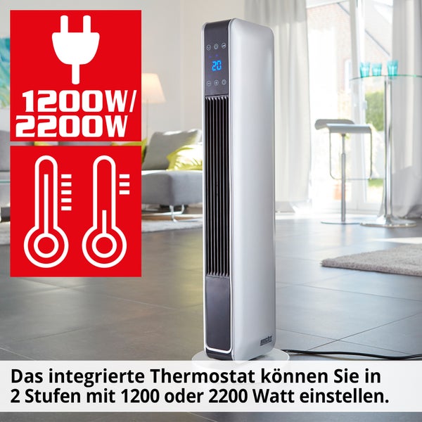 Hecht Turm Heizlüfter mit Thermostat im Wohnzimmer