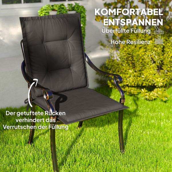 Outsunny 4er Set Sitzkissen 108 x 50 x 5 cm Stuhlkissen mit Bändern, Outdoor Indoor Sitzauflage, Sitzpolster, Bankpolster für Gartenmöbel, Sitzsthul, Essstuhl, Dunkelgrau
