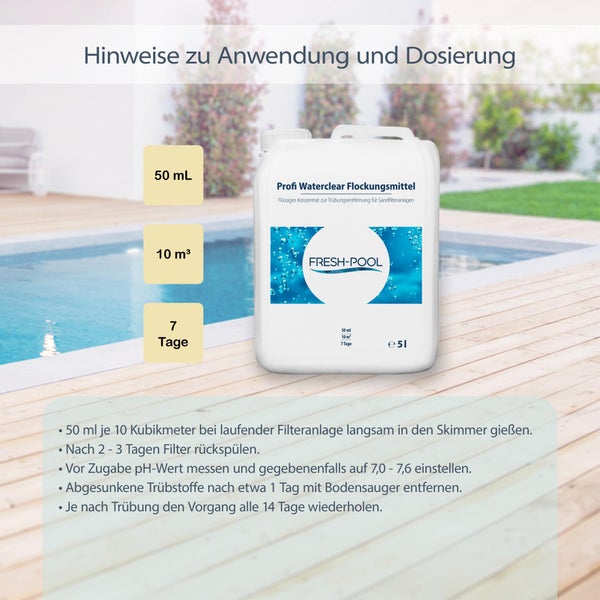 Fresh-Pool Profi Waterclear Flockungsmittel 5 Liter - Flockmittel Pool<br />flüssig | Flockenmittel für Pool | 5l Flockmittel Pool |<br />Flockungsmittel für den Pool