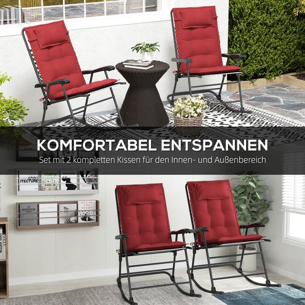 Outsunny 2er Set Auflage für Sonnenliege Wasserabweisend Liegenauflage für Gartenliege Polsterauflage für Strandliege Liegestuhl Kissen Polster für Gartenmöbel Auflagen 50x116x5 cm, Weinrot