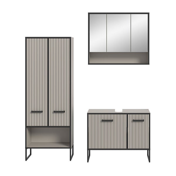 Bagno Badmöbelset 3 Teile hellgrau, cremefarben. 154 X 36 X 192 cm