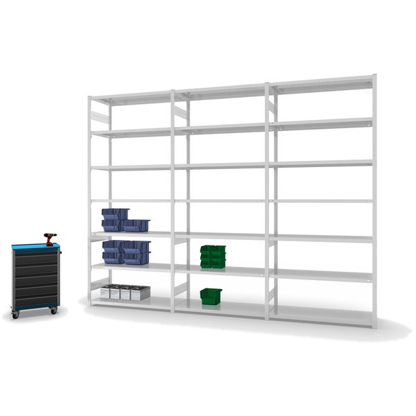 PROREGAL Fachbodenregal Stecksystem T-Profil Medium-Duty Grundregal HxBxT 300 x 130 x 50 cm 7 Ebenen Fachlast 230 kg Beidseitig Nutzbar Lichtgrau