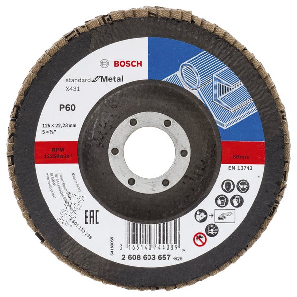 Bosch Fächerschleifscheibe X431 Standard for Metal gewinkelt 125 mm 22,23 mm 60 - 2608603657