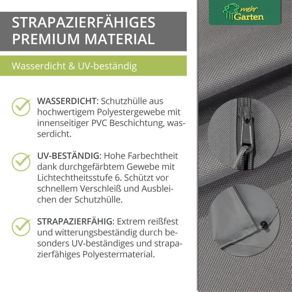 Mehr Garten - Premium Sonnenschirm-Abdeckhaube: 295 (H) x 45/65 (B) cm I Geeignet für Schirm rund bis Ø500 cm I Schutzhülle für Sonnenschirme, wasserdicht & wetterfest (Oxford 600D Gewebe), Lichtgrau