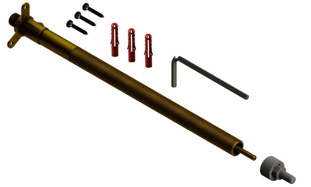 Befestigungsset bestehend aus Gewindestange, Schrauben, Dübeln und Sechskantschlüssel für die Montage.