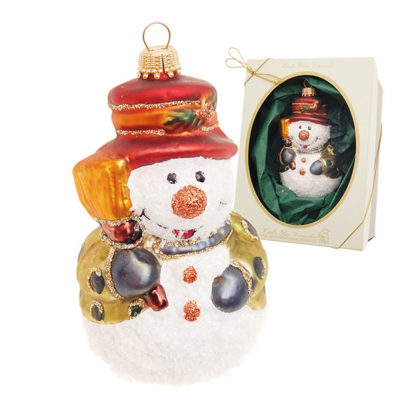 Kleiner Schneemann mit Besen und Hut, multicolor, 9cm (Glasornament, mundgeblasen und handdekoriert), 1 Stck.