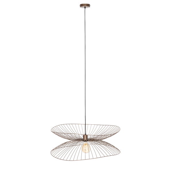 Pendelleuchte mit zwei geschwungenen Lampenschirmen aus Metalldraht