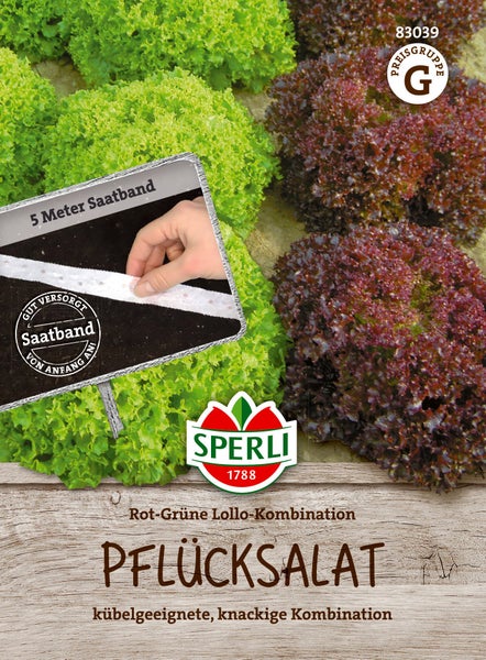 Sperli Pflücksalat Saatband Lollo Kombination mit 5 Meter Länge für den Anbau im Garten oder im Kübel.