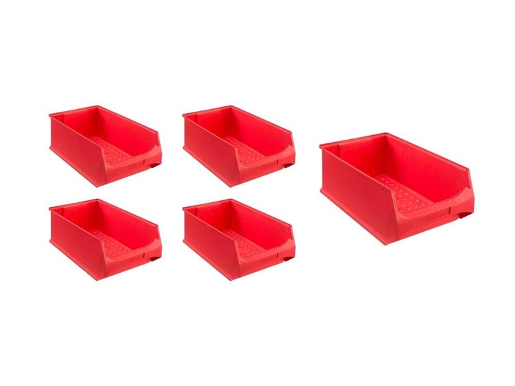 PROREGAL SparSet 5x Rote Sichtlagerbox 5.0 HxBxT 20 x 30 x 50 cm 21,8 Liter Sichtlagerbehälter