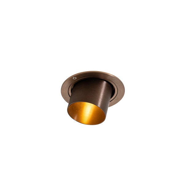 Einbaustrahler mit schwenkbarem Zylinderkopf aus gebürstetem Metall in Bronzeoptik.