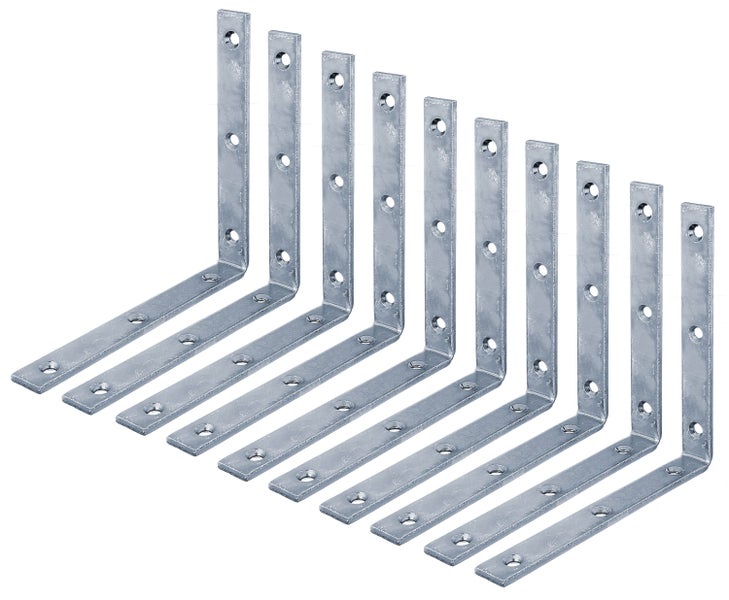 Set aus zehn verzinkten Stahlwinkelverbindern für stabile Holzverbindungen