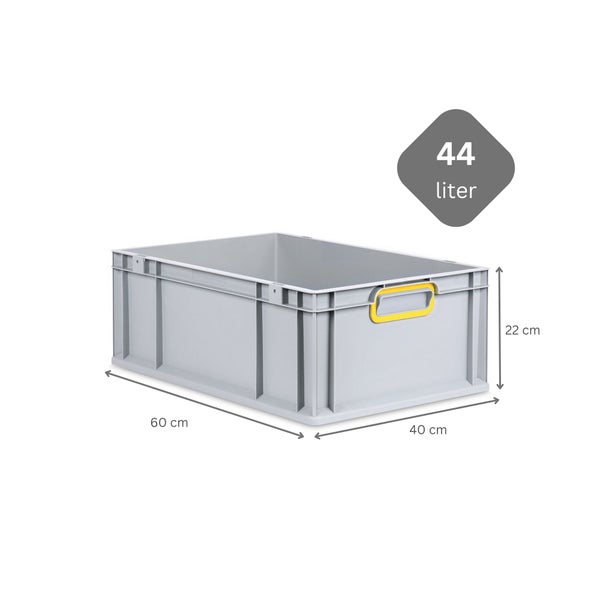 PROREGAL Spar Set 4x Eurobox Nextgen Color HxBxT 22 x 40 x 60 cm 44 Liter Griffe Gelb Geschlossen Verstärkter Boden Eurobehälter Transportbox