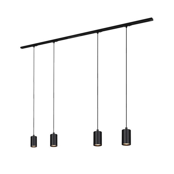 Vierflammige Deckenleuchte mit schwarzen Lampenschirmen