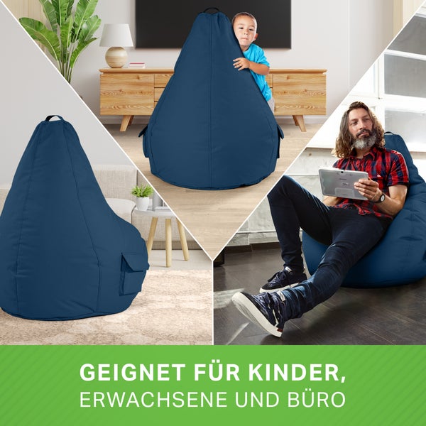 Green Bean Sitzsack mit Rückenlehne 80x70x90cm - Gaming Chair mit 230L Füllung Kuschelig Weich Waschbar - Bean Bag Bodenkissen Lounge Chair Sitzhocker Relax-Sessel Gamer Gamingstuhl Dunkelblau