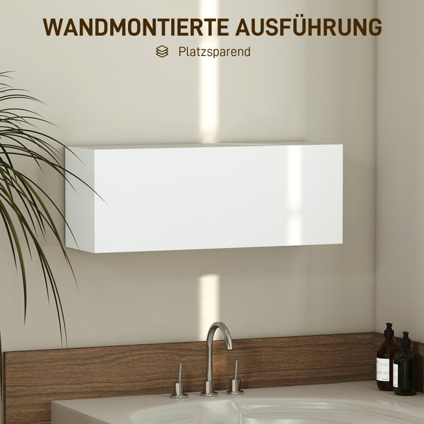 Organisiertes Vorzimmer mit weißem Wandregal, Sideboard aus Holz mit Chevron-Muster, Hakenleiste und Schirmständer in hellem Ambiente.