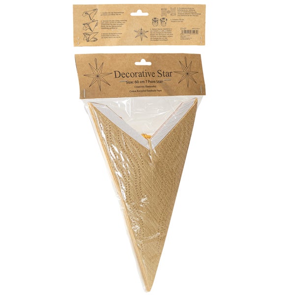 Dekorativer Papierstern, 60 cm groß, 7 Zacken, aus recycelter Baumwolle, Handarbeit
