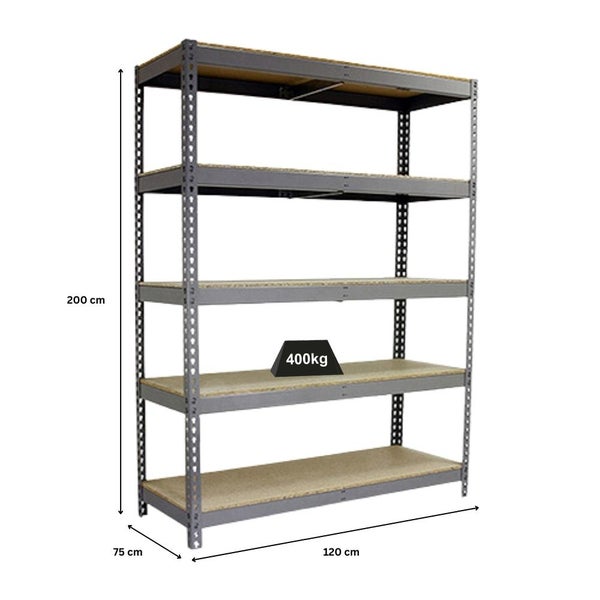 Schwerlastregal WOOD YETI FIVE | HxBxT 200x120x75cm | Fachlast 400kg | Grau