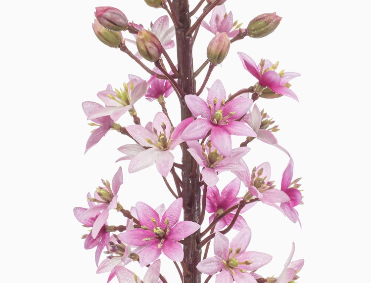 Künstlicher Blütenzweig mit rosa Blüten und dunkelbraunem Stiel.