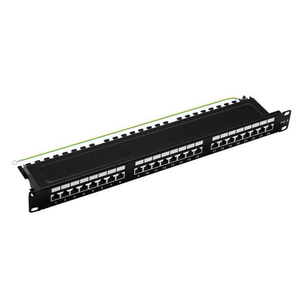 ProfiPatch Patchpanel Patchfeld Cat.6 19 Zoll 24-Port RJ45 geschirmt Rackeinbau 1HE schwarz