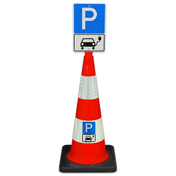 Leitkegel FLEX 75cm  Schild 30 x 20cm Parkplatz nur für Elektroautos / mit reflektierender Folie Leitkegel orange
