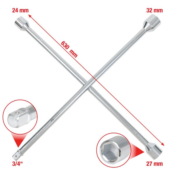 KS TOOLS Radkreuzschlüssel für LKW 3/4 x 24 x 27 x 32 mm - 518.1155