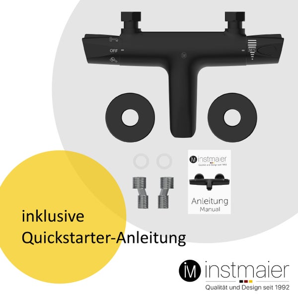 instmaier Wannenfüllthermostat T2 | wassersparende Eco-Stop Funktion | Badewannenarmatur | Mischbatterie Badewanne Schwarz Matt | für konstante Wassertemperatur