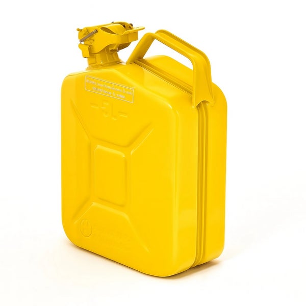 Gelber Metallkanister mit Tragegriff und Verschluss