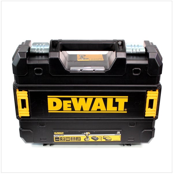 DeWalt Werkzeugkoffer TSTAK, robustes Kunststoff-Systemgehäuse mit Tragegriff und Metallschließen.