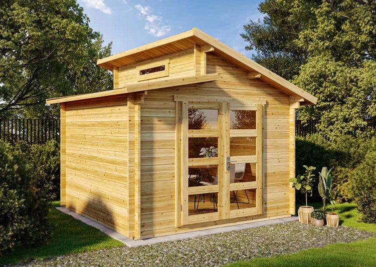 Alpholz Gartenhaus Aktiva Gartenhaus aus Holz in natur, Holzhaus mit 28 mm Wandstärke, Blockbohlenhaus mit Montagematerial imprägniert 3,2x3,2m