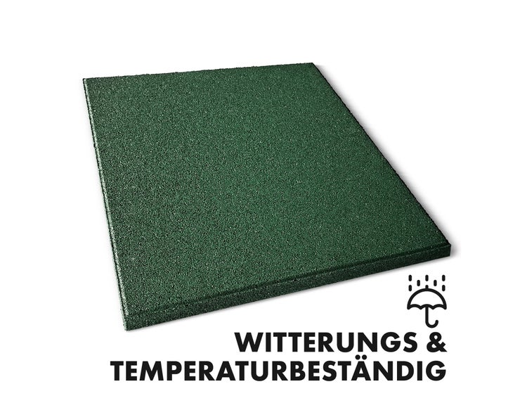 FLOORDIREKT Fallschutzmatte - Elastikmatte - Fallschutzplatte mit Drainage - Grün - 50 x 50 x 2,5 cm