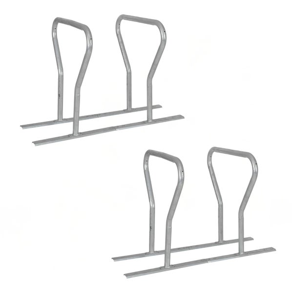 Fahrradständer Set aus verzinktem Stahl für zwei Fahrräder zur Bodenmontage.
