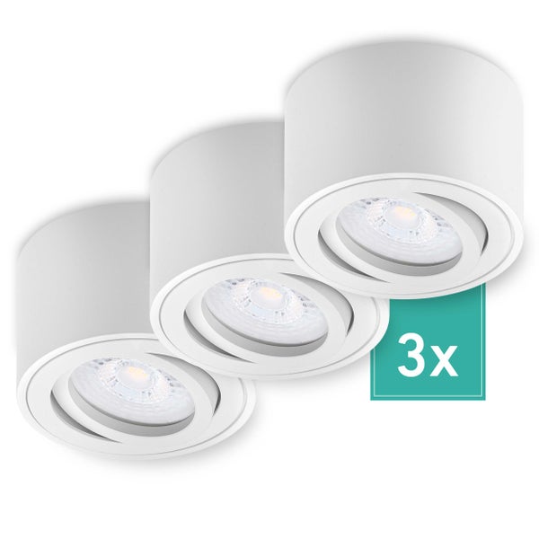 Oktaplex Lighting 3 Stück Aufbaustrahler Lile Weiß - inkl. LED Modul 4,8W 230V 2700K warmweiß - Aufputz Aufbauleuchte Aufbauspot Aluminium schwenkbar