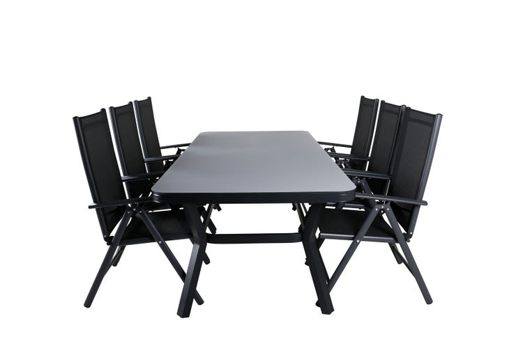Virya Gartenset Tisch 100x200cm und 6 Stühle Break schwarz, grau. 100 X 200 X 74 cm
