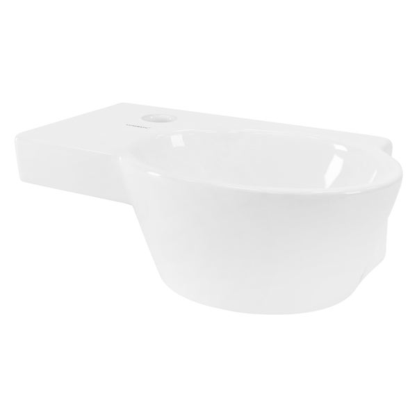 ML-Design Waschbecken aus Keramik in Weiß, 37,5x19x14 cm, Oval, klein, Hahnloch links, Wandmontage oder Aufsatzwaschbecken, Moderne Waschtisch Waschschale Waschplatz Handwaschbecken, für Badezimmer