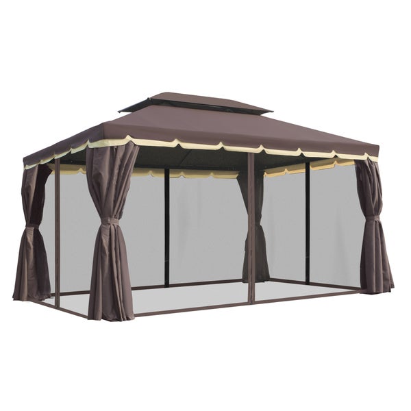 Outsunny Pavillon, 390 x 290 x 280 cm, Aluminiumlegierung, Polyester, Kaffee+Schwarz