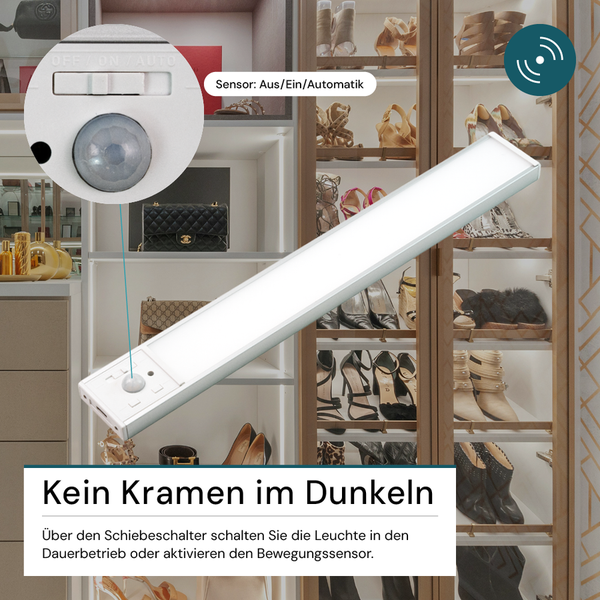 LED-Leuchte im Kleiderschrank mit Sensor für Aus, Ein und Automatik-Modus