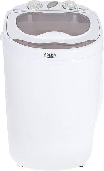 JUNG ADLER AD8055 Mini Waschmaschine mit Schleuder weiss, Waschautomat bis 3 KG, 15 Min Waschprogramm Reisewaschmaschine, Miniwaschmaschine, Camping Mobile Waschmaschine, Toploader (1 Kammer)
