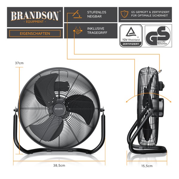 Brandson Windmaschine 48W, Ventilator, Bodenventilator Retro Design, Tischventilator, Standventilator 30cm, hoher Luftdurchsatz, stufenlos neigbar