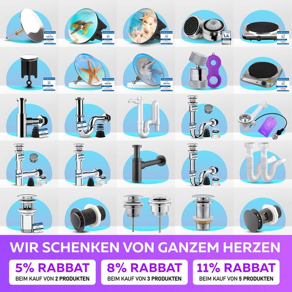 M. ROSENFELD HOME Ablaufgarnitur Waschbecken mit Überlauf Chrom - Ablaufventil Pop Up 1 1/4 zoll aus Edelstahl & Messing für Waschtisch - PopUp Ventile, Abflussgarnitur Waschbecken, Einfacher Einbau