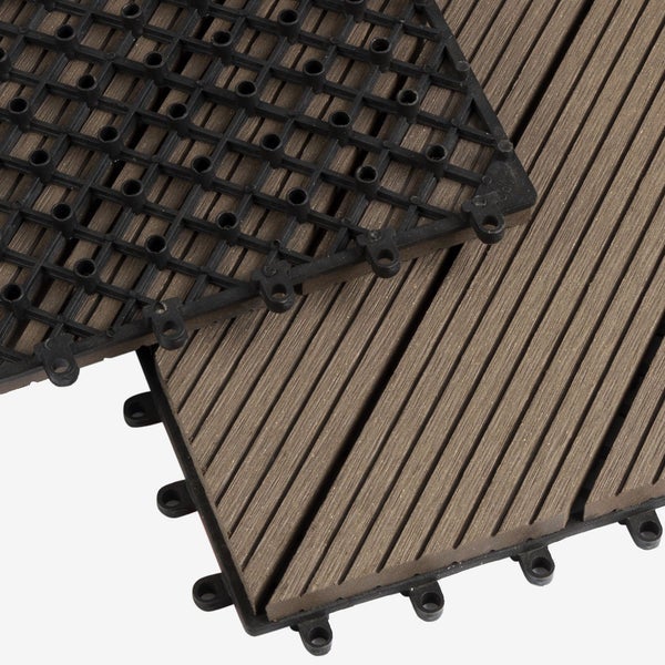 FLOORDIREKT WPC-Klickfliese Classic - Wetterbeständige Terrassenfliese - Dunkelbraun 30 x 30 cm