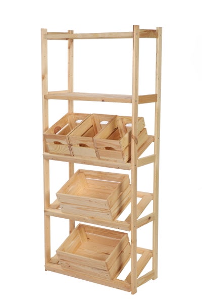 PROREGAL Getränkekistenregal SPREEWALD HxBxT 163x70x33cm 3 Ebenen für Kisten + 2 Ablagen Massives Kiefernholz Natur