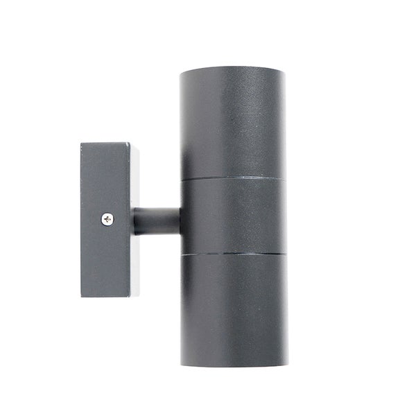 Moderne zylindrische Außenwandleuchte in Anthrazit für Up-and-Down-Beleuchtung aus Metall.