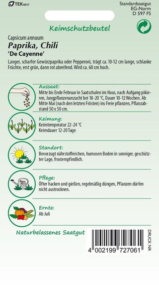Paprika Chili 'De Cayenne' Saatguttüte
