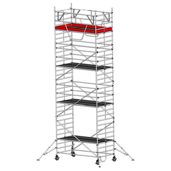 Rollgerüst mit mehreren Plattformen und integrierter Werkzeugablage