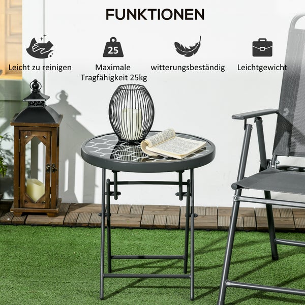 Outsunny Beistelltisch klappbar, Klapptisch aus Glas, kleiner Campingtisch, runder Sofatisch Balkontisch für Balkon Terrasse Wohnzimmer Büro, 45 x 45 x 50 cm, Schwarz